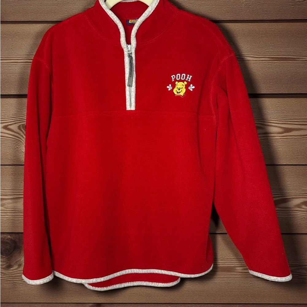 Vintage Winnie The Pooh 90s Jerry Leigh Embroidered Red Quarter Zip Fleece.